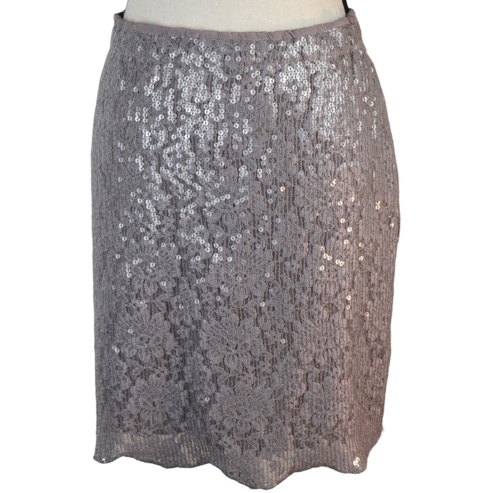 Anthropologie Reveillon Sequin Pencil Skirt Yoana Baraschi‎ Light Taupe Size 6P